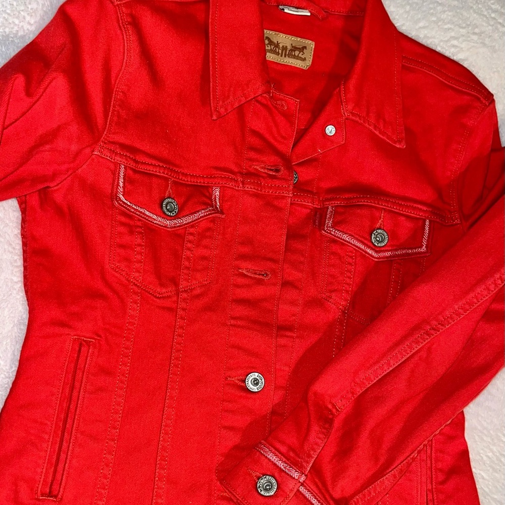 LEVIS Red Denim Jacket SZ s - Picture 7 of 10